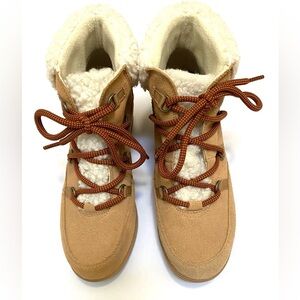 Sorel Evie Cozy Lace Boots in Tawny Buff Suede 9.5